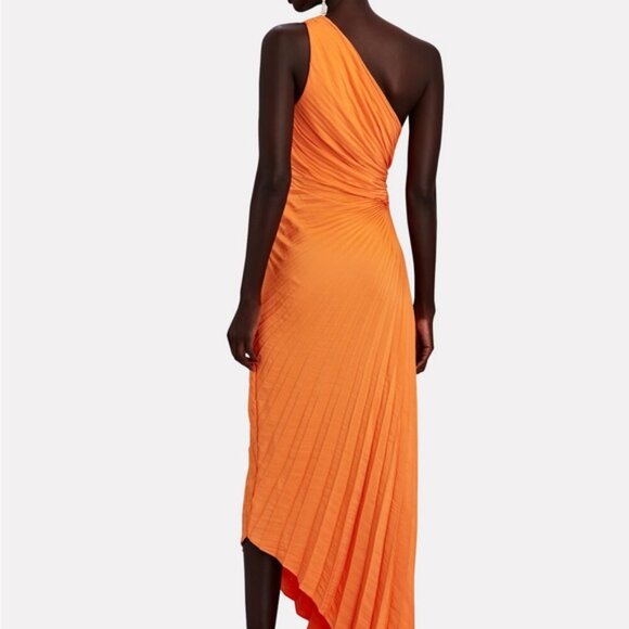 A.L.C. Delfina One-Shoulder Plissé Maxi Dress Citrus Size 4 NWT - Picture 2 of 4